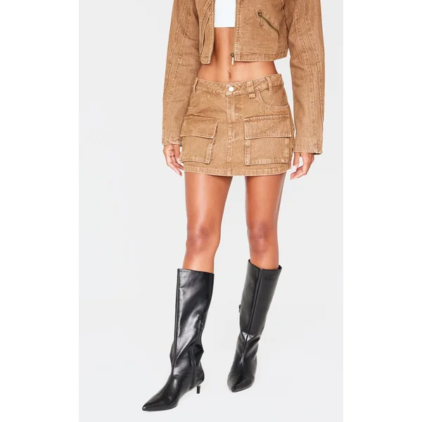 Marron Mini-jupe En Denim Avec Détail Poches Cargo