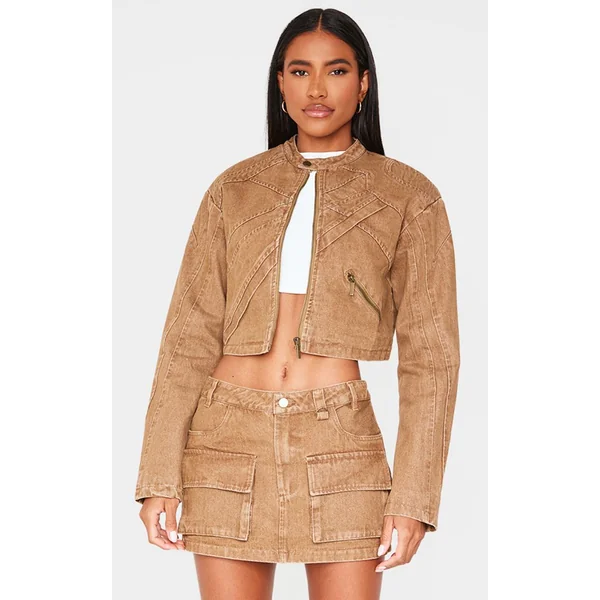 Marron Mini-jupe En Denim Avec Détail Poches Cargo