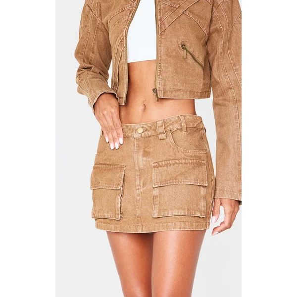 Marron Mini-jupe En Denim Avec Détail Poches Cargo
