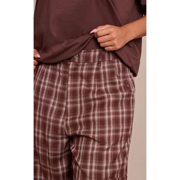 Marron Pantalon Cargo Taille Haute Jambes Larges Avec Boucles Shape