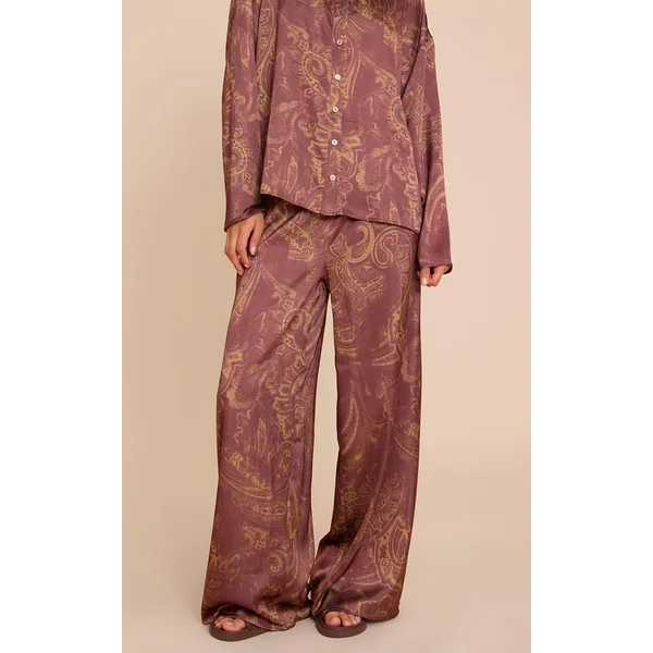 Marron Pantalon Large En Satin