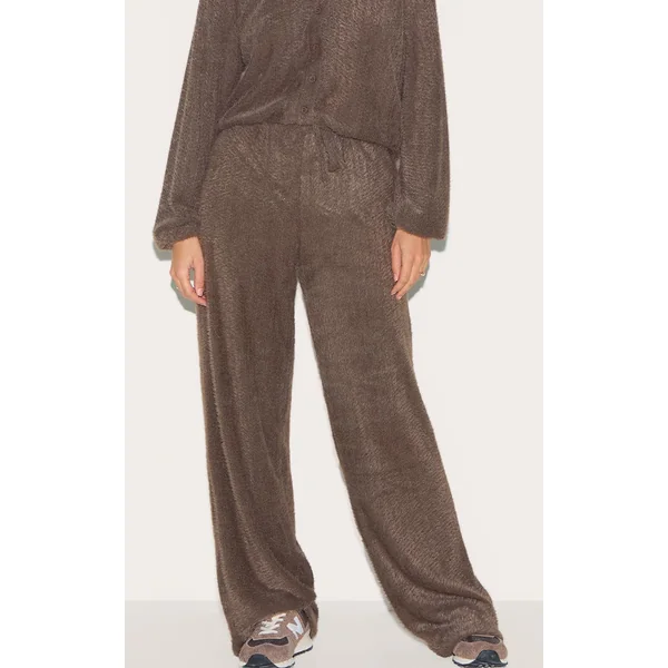 Marron Pantalon Large Texturé À Cordon De Serrage Ensemble Coordonné