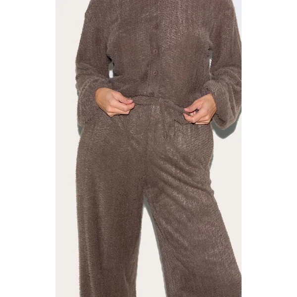 Marron Pantalon Large Texturé À Cordon De Serrage Ensemble Coordonné