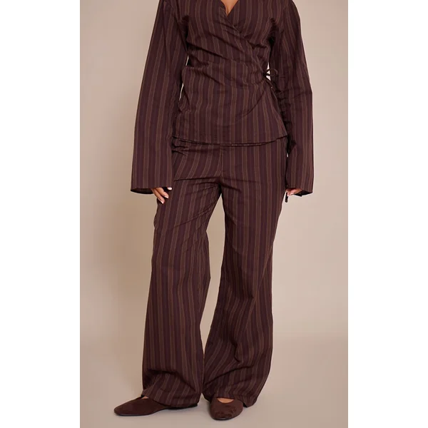 Marron Pantalon Large À Rayures Chocolat Petite