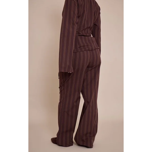 Marron Pantalon Large À Rayures Chocolat Petite