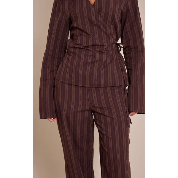 Marron Pantalon Large À Rayures Chocolat Petite
