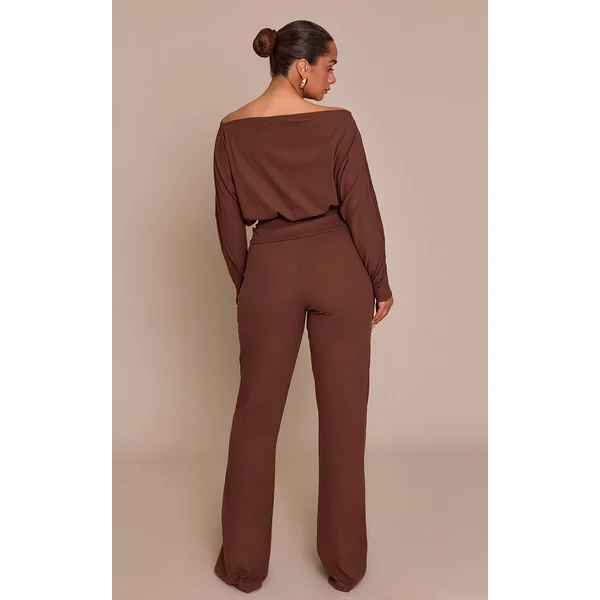 Marron Pantalon Shape À Devant Croisé En Tissu Doux Au Toucher