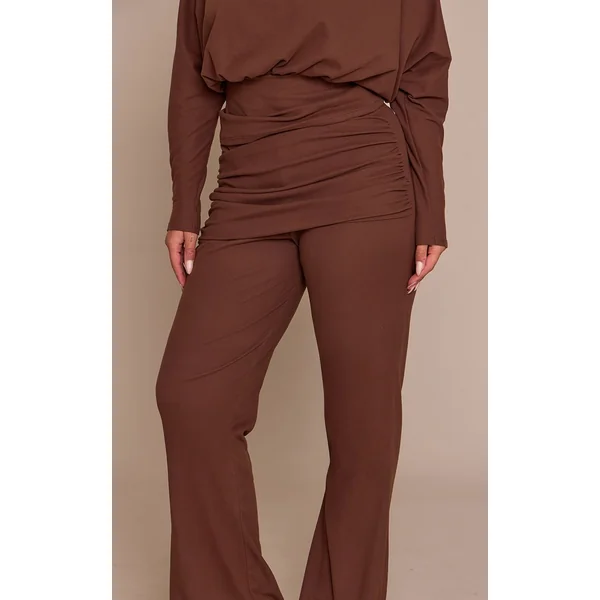 Marron Pantalon Shape À Devant Croisé En Tissu Doux Au Toucher