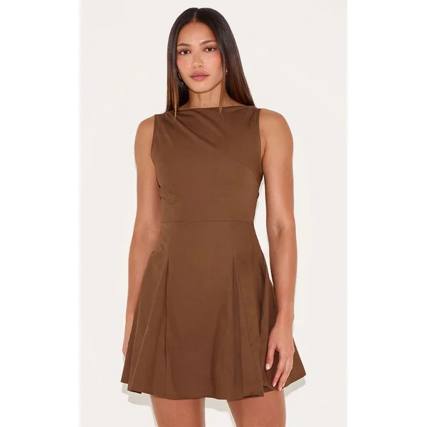 Marron Robe Patineuse Courte Tall