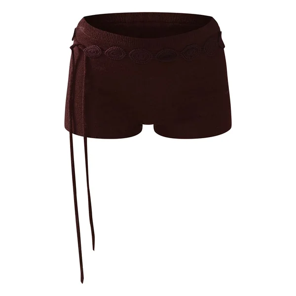Marron Short Mini En Maille Avec Détail Ceinture