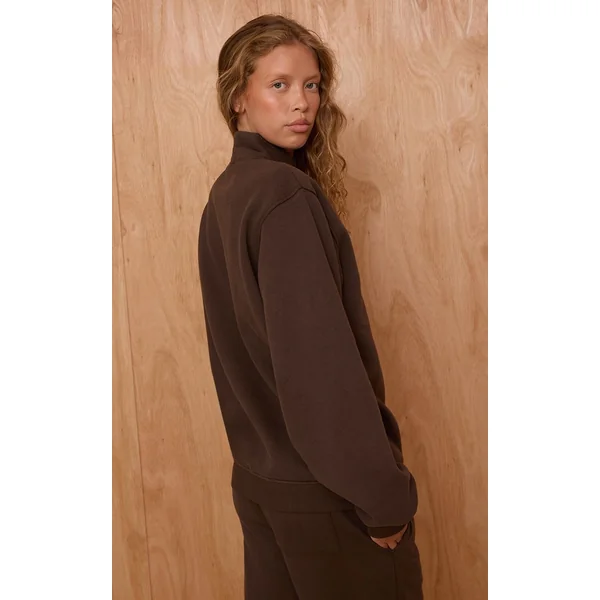 Marron Sweatshirt Espresso À Fermeture Éclair Quart