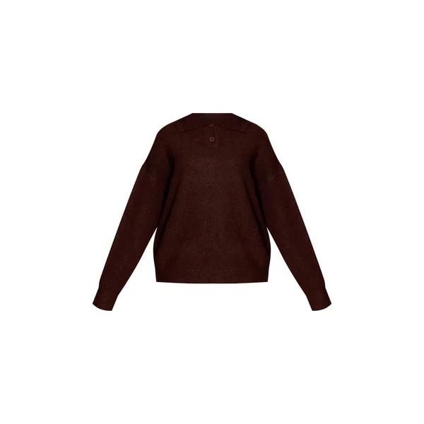 Marron Synthétiquell En Maille Petite Avec Col Et Boutonnage
