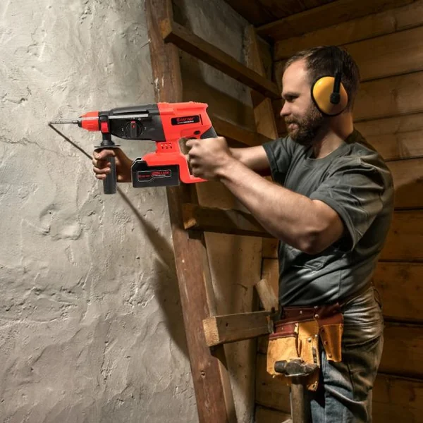 Marteau Perforateur Electrique Sans Fil 960 Tr/min 4260 Coups/min SDS-Plus à Vitesse Réglable 3 Forets Béton Bois Acier