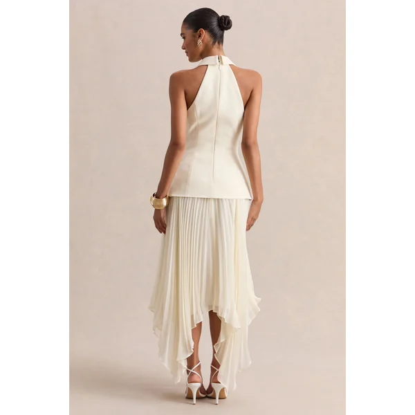 Marvelle | Robe longue crème à encolure plongeante avec ourlet asymétrique