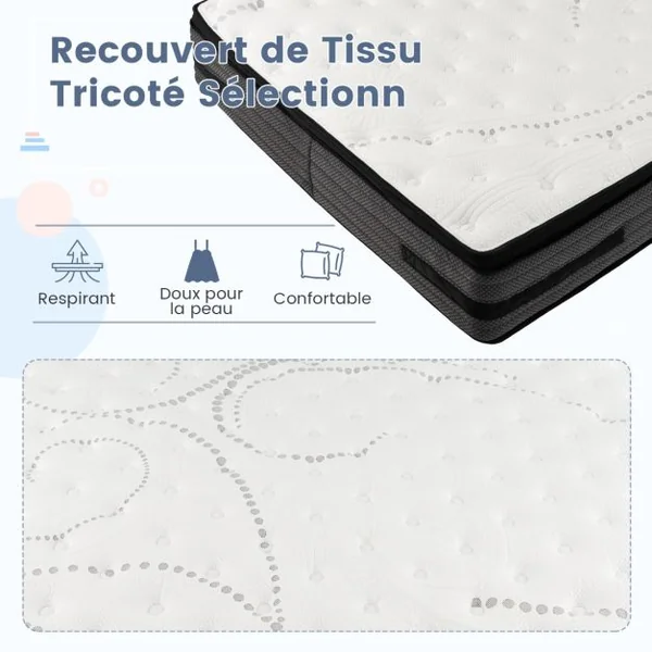Matelas 140x200 CM de 32 CM d’Épaisseur Matelas Hybride Infusé de Gel Frais H2 avec Soutien à 7 Zones Mousse à Mémoire Ressorts Ensachés