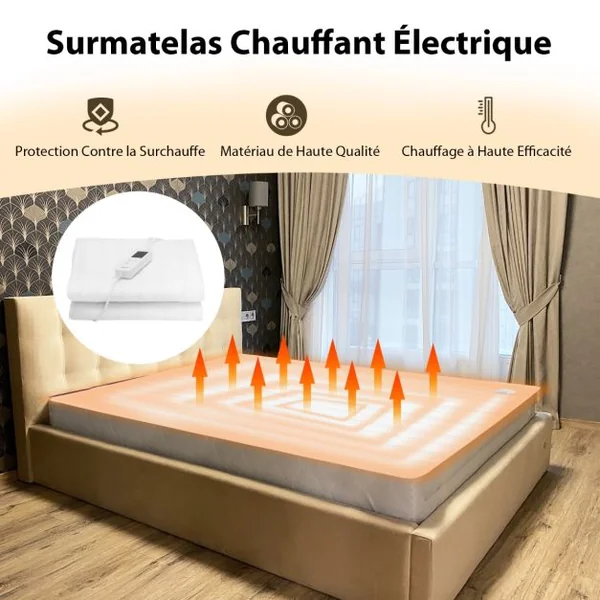 Matelas chauffant Housse de matelas électrique matelassé avec 4 niveaux de chauffage et minuterie de 12h protection contre la surchauffe 150 x 80 cm