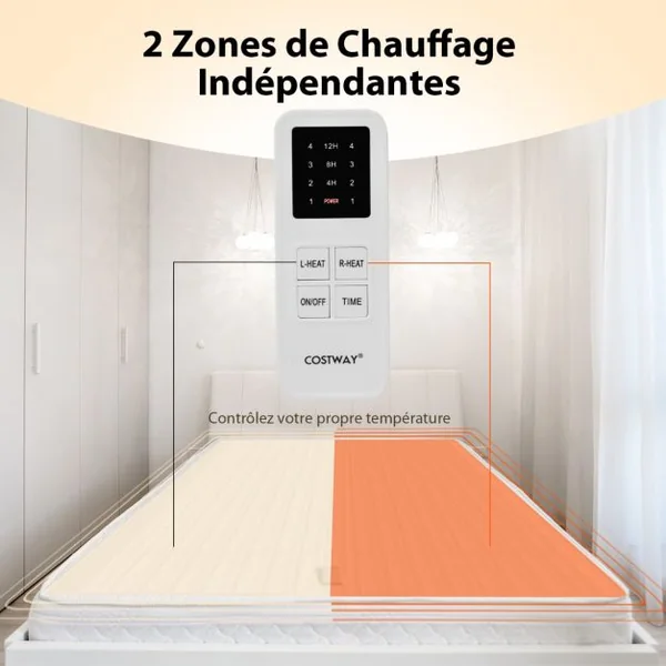 Matelas chauffant Housse de matelas électrique matelassé avec 4 niveaux de chauffage et minuterie de 12h protection contre la surchauffe 150 x 80 cm