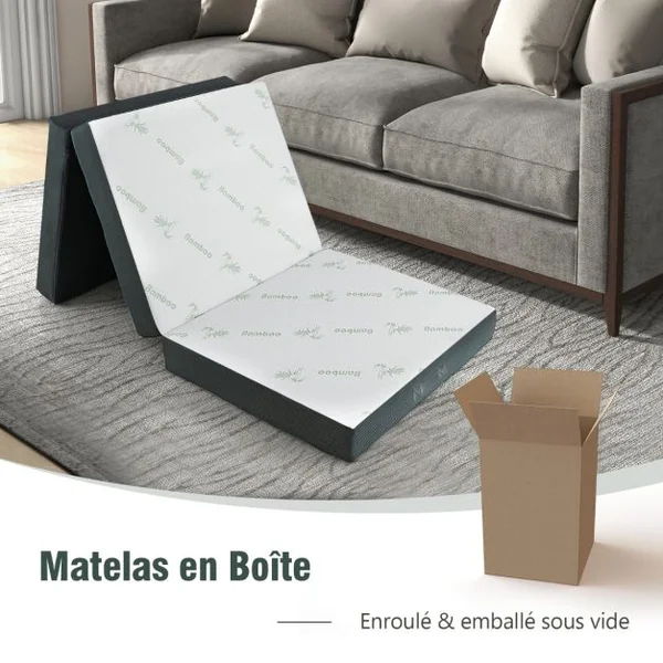 Matelas en Mousse Pliable en 3 Sections 80x193CM Matelas d'appoint Camping avec Poignée/Bande Velcro pour Chambre/Voyage/Gym