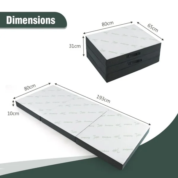Matelas en Mousse Pliable en 3 Sections 80x193CM Matelas d'appoint Camping avec Poignée/Bande Velcro pour Chambre/Voyage/Gym