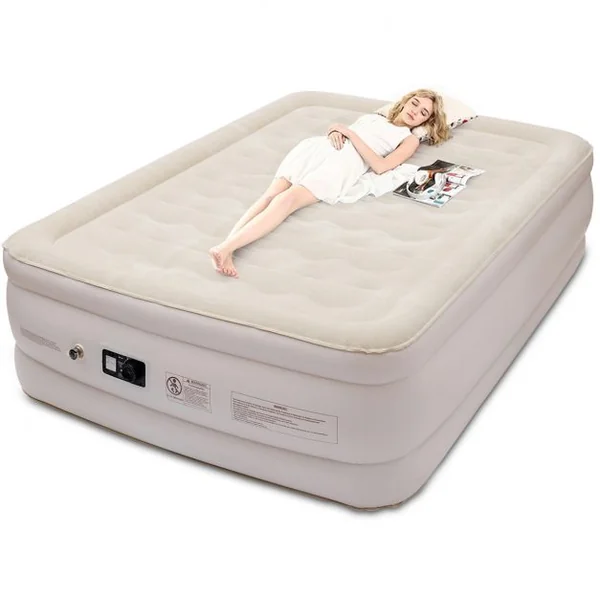 Matelas Gonflable Matelas Pneumatique 2 Places avec Pompe à Air Électrique Intégrée, capacité 295kg, 203x152x56cm, Beige