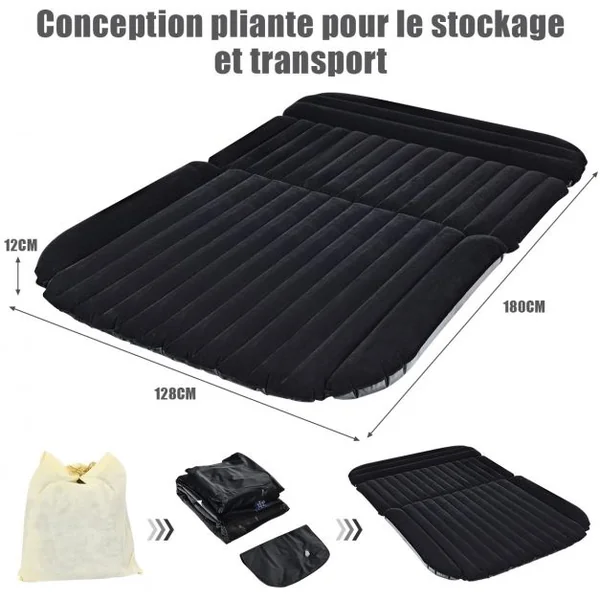 Matelas Gonflable pour Voiture Lit Gonflable Pliant avec le Souffleur 12V 40W Capacité Max. 300 KG 180x128x 12cm Noir