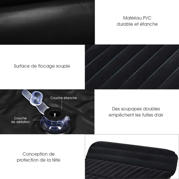Matelas Gonflable pour Voiture Lit Gonflable Pliant avec le Souffleur 12V 40W Capacité Max. 300 KG 180x128x 12cm Noir