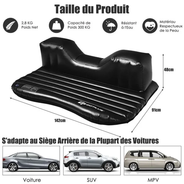 Matelas Gonflable Voiture avec Pompe Électrique Lit Gonflable Surface de Flocage Étanche pour Camping Voyage Charge 300KG