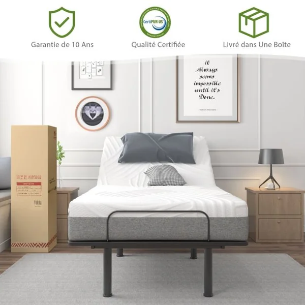 Matelas pour Sommier Électrique 92x200x20CM Relaxation Matelas en Mousse à Mémoire de Gel pour lit Simple(matelas seulement)