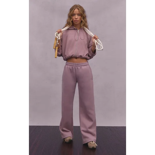 Mauve Sweat À Casynthétiqueche Zippé Avec Taille Élastiquée En Molleton Bouclette