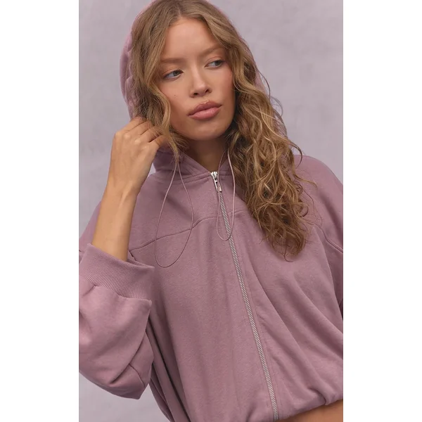 Mauve Sweat À Casynthétiqueche Zippé Avec Taille Élastiquée En Molleton Bouclette