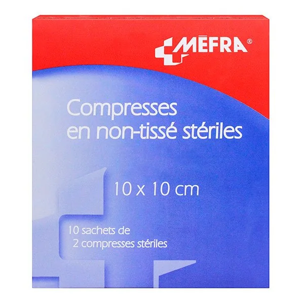Mefra compresses stériles non tissées premiers soins 10cm x 10cm (10x2 compresses)