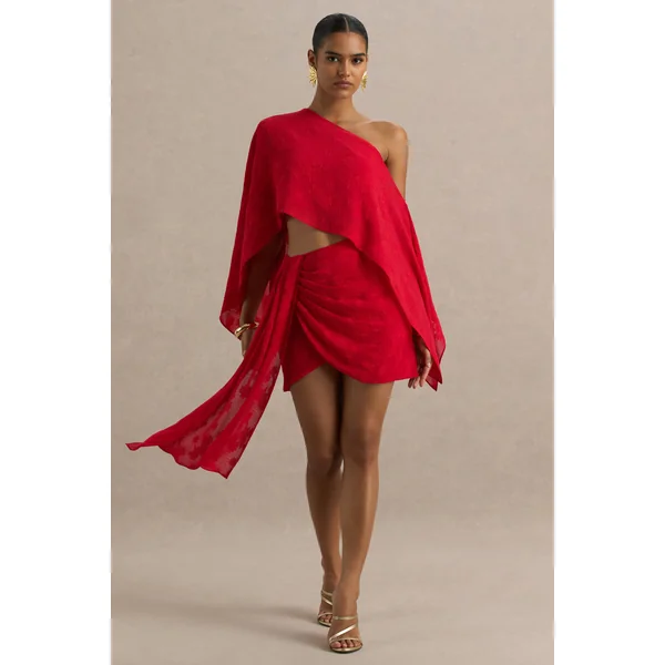 Melania | Mini-jupe portefeuille en satin rouge avec détail drapé