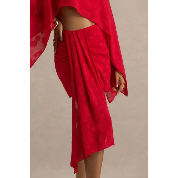 Melania | Mini-jupe portefeuille en satin rouge avec détail drapé