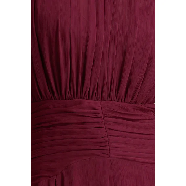 Melanina | Robe longue bordeaux à col montant avec fronces