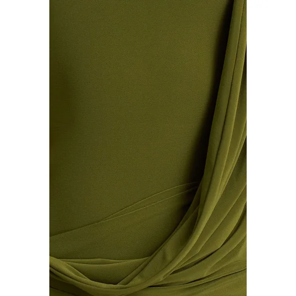 Melissa | Robe longue olive à manches longues avec drapés et ceinture nouée
