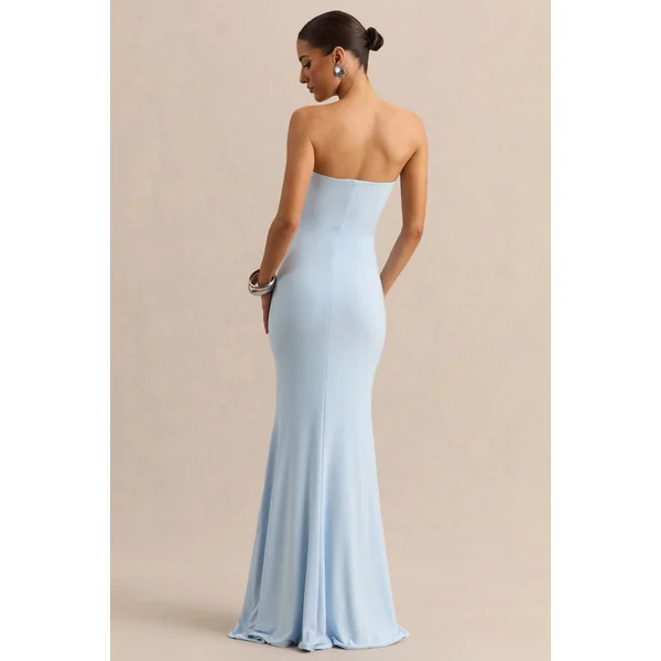 Melva | Robe longue bleu poudré à encolure bandeau