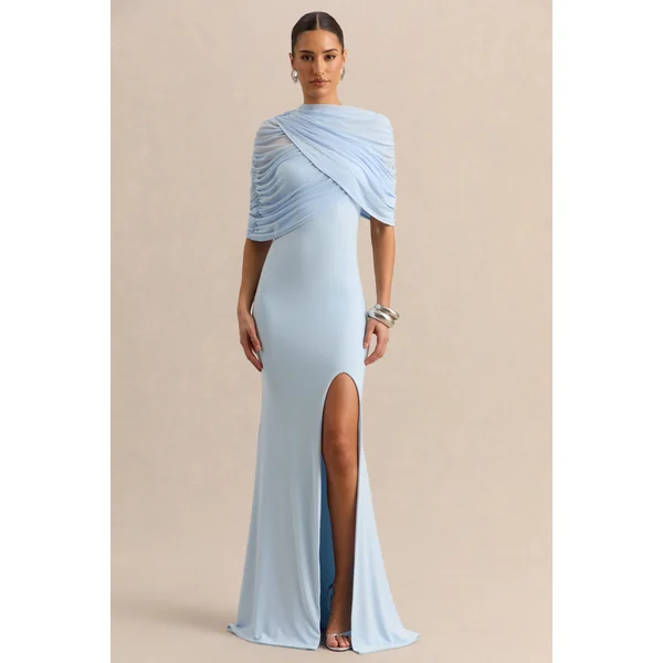 Melva | Robe longue bleu poudré à encolure bandeau