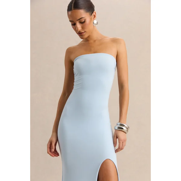 Melva | Robe longue bleu poudré à encolure bandeau