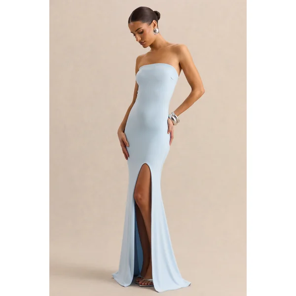 Melva | Robe longue bleu poudré à encolure bandeau