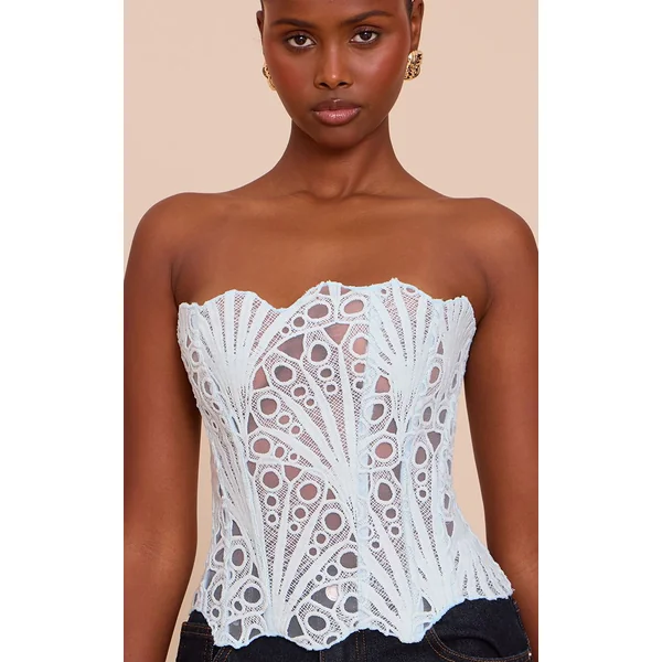 Menthe Corset En Dentelle Florale Transparente Texturée