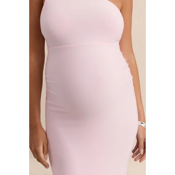 Merella | Robe longue de maternité rose clair à encolure haute avec manche cape