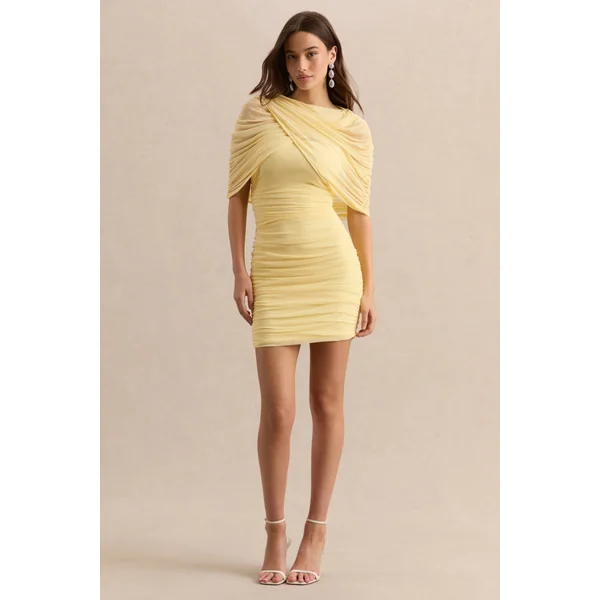Merisse | Mini-robe citron à encolure bandeau avec détails froncés