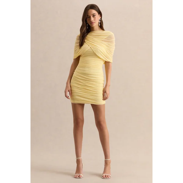 Merisse | Mini-robe citron à encolure bandeau avec détails froncés