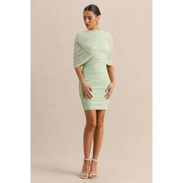 Merisse | Mini-robe vert menthe à encolure bandeau avec détails froncés