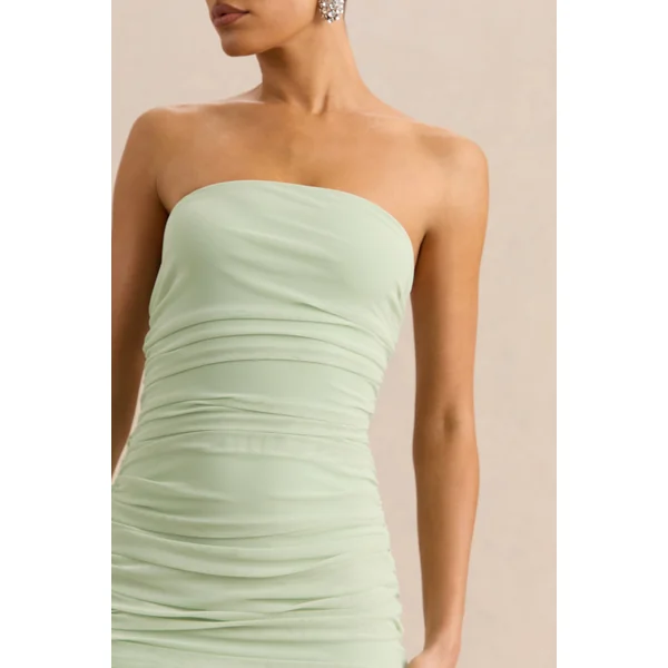 Merisse | Mini-robe vert menthe à encolure bandeau avec détails froncés