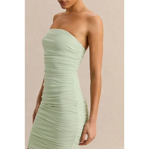 Merisse | Mini-robe vert menthe à encolure bandeau avec détails froncés