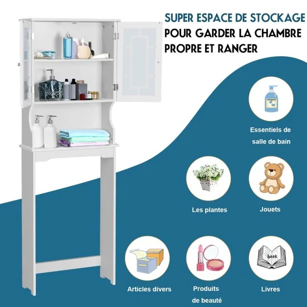 Meuble Au-dessus Des Toilettes Meuble de Salle de Bain à 2 Portes Armoire de Toilettes en Mdf 60x20,5x170,5cm Noir