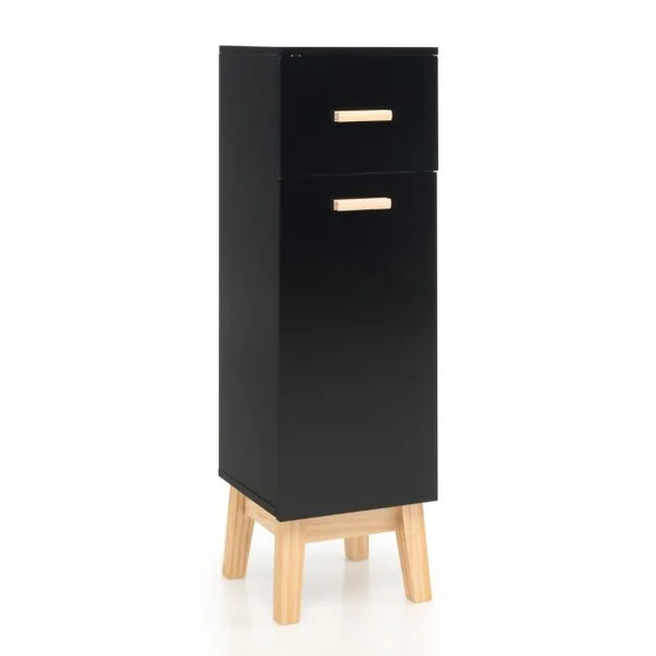 Meuble Autoportant de Salle de Bain en Colonne avec Tiroir Etagères Réglables style Moderne 30 x 30 x 102cm Noir