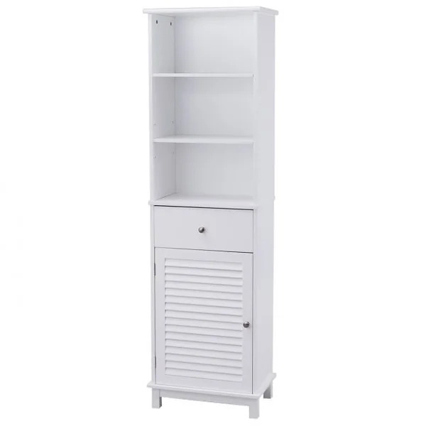 Meuble colonne de salle de bain armoire de salle de bain colonne avec 3 étagères MDF 1 porte persienne et un tiroir