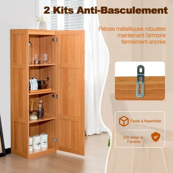 Meuble Colonne de Salle de Bain avec 4 Étagères de Rangement Armoire de Rangement Verticale avec Porte 45,5 x 36 x 153 cm Naturel